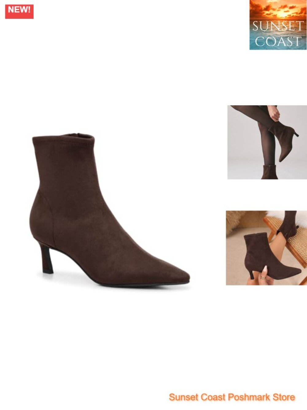 Faux Suede Pointed Toe Ankle Boots Kitten Heel Side Zip Booties